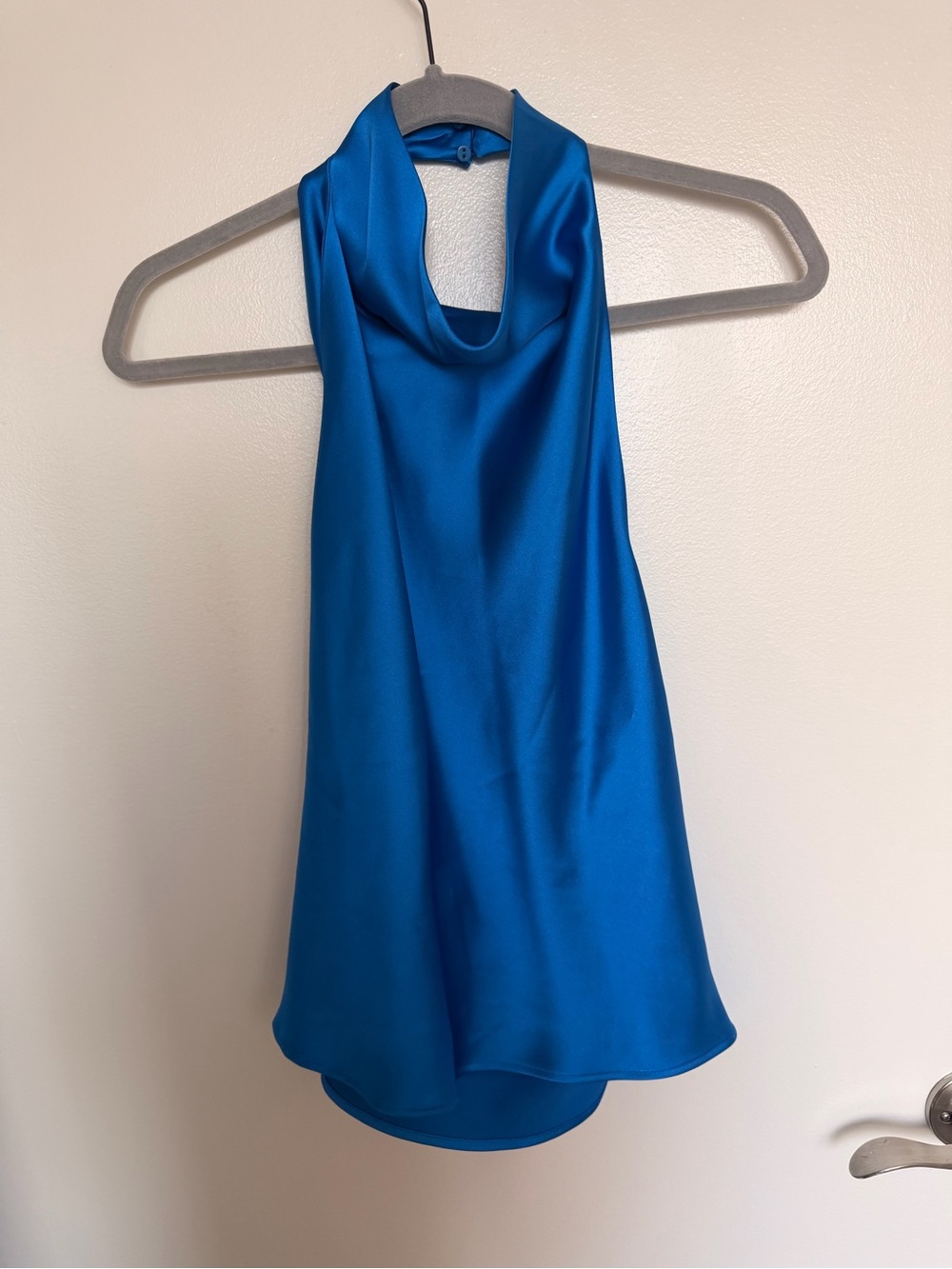 Zara Satin Cowl Neck Halter Top - Blue